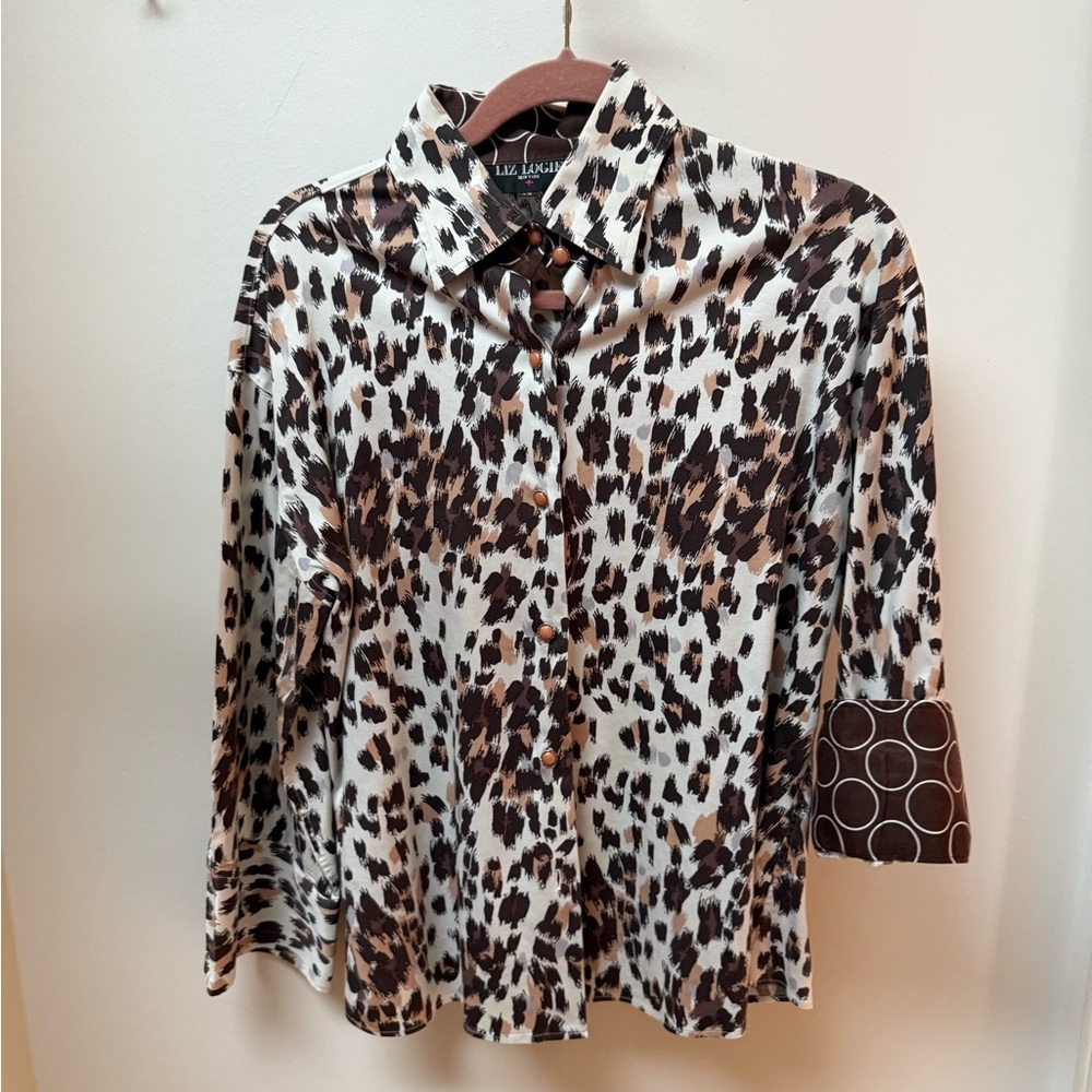 Leopard Print Women's Top Patterned Cuffs Liz Logie New York Vintage Designer